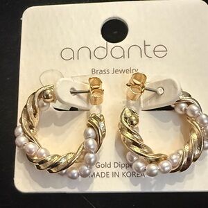 Gold and Pearl Twist Earrings